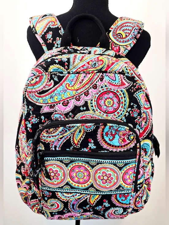 Vera Bradley Handbags - Vera Bradley Paisley Backpack Black Pink Blue Travel School Bag Quilted Cotton